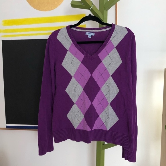 Izod purple argyle sweater cotton size L preppy - Picture 1 of 5